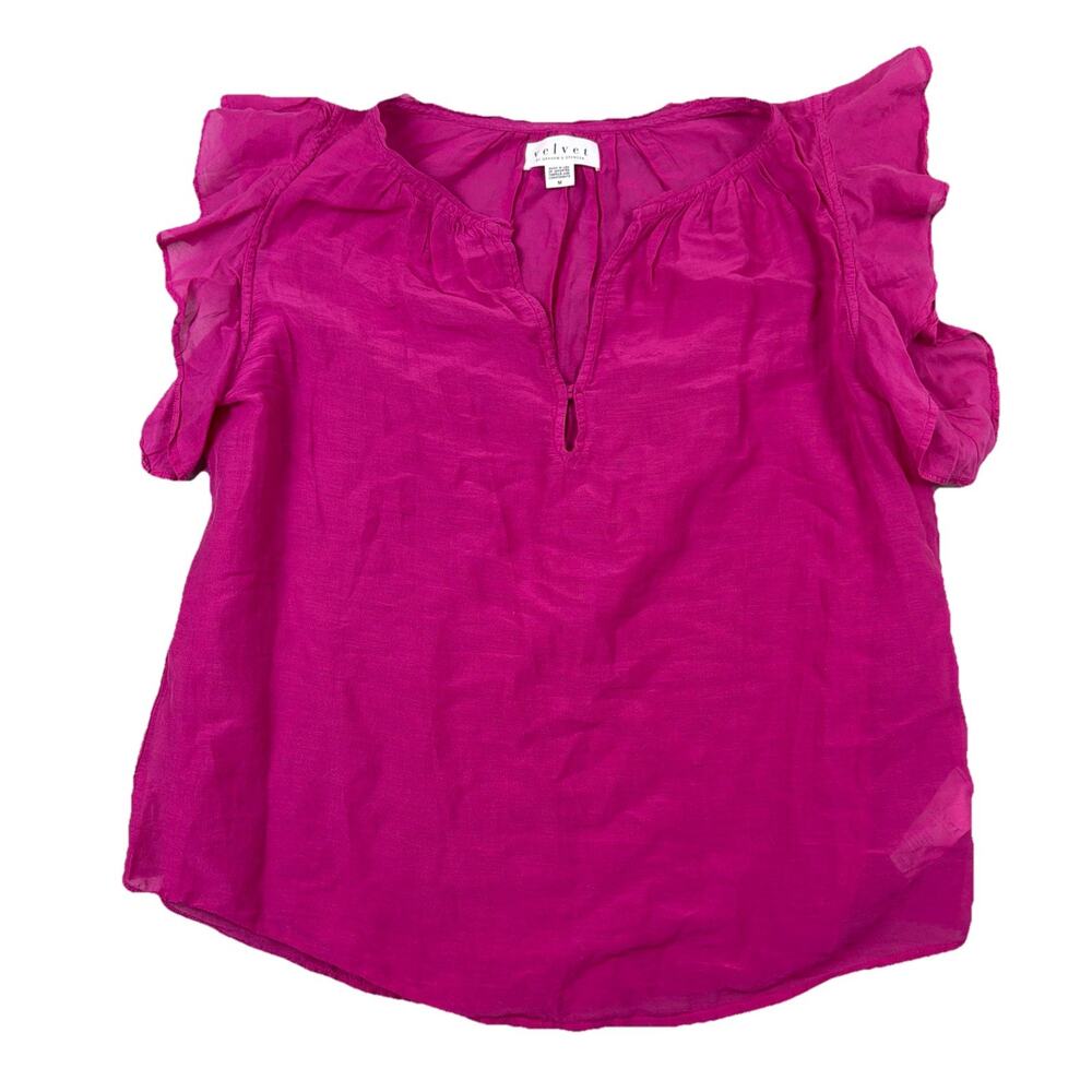 $239 Velvet BY Graham & Spencer Women's M Pink V-neck Ruffle Flutter Sheer Light - Picture 2 of 9